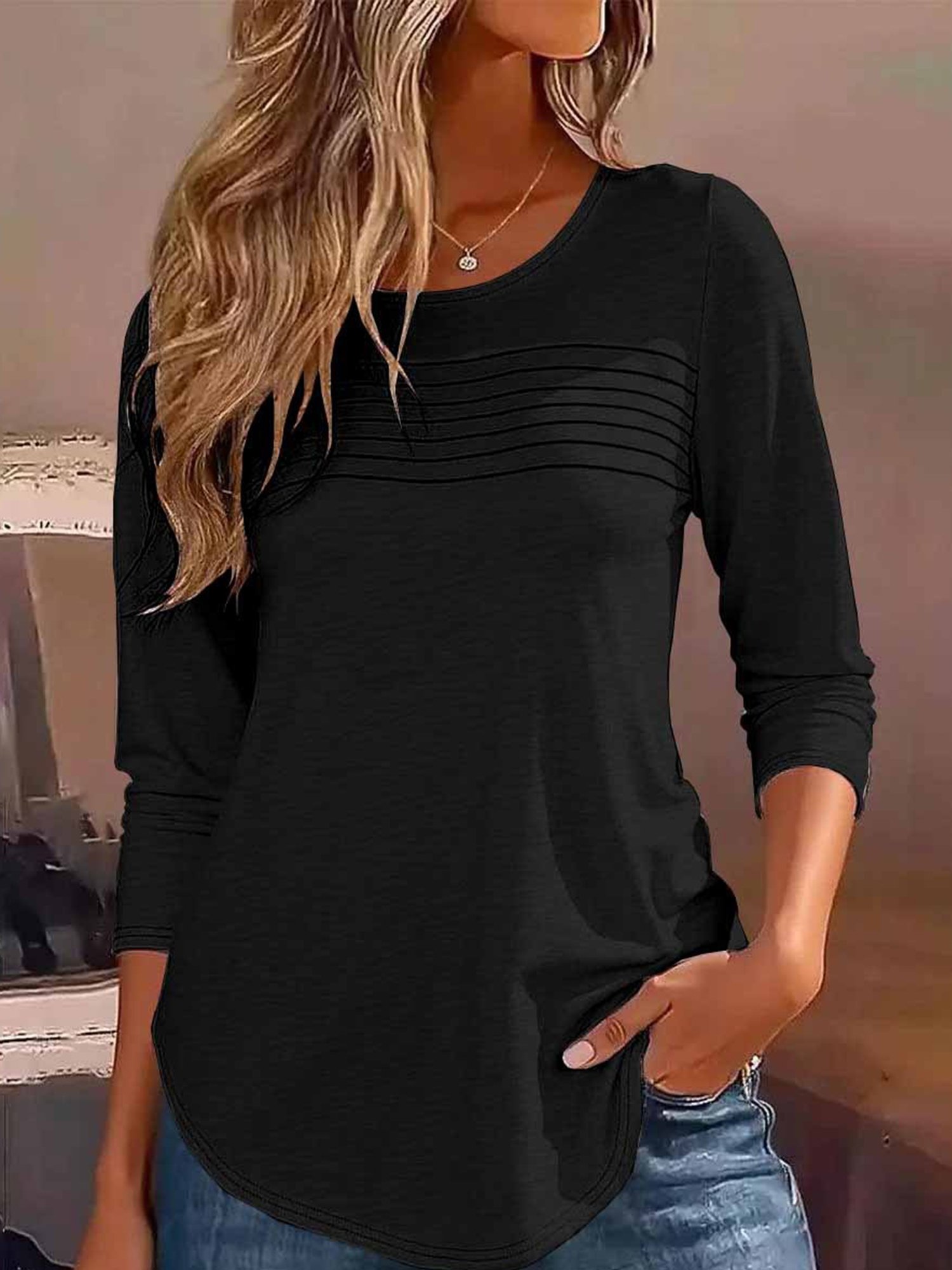 Casual Plain Crew Neck Regular Sleeve T-shirt