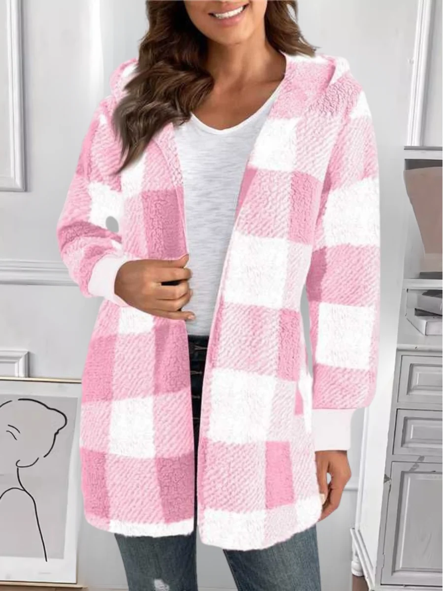 Plaid Urban Pocket Stitching Hooded Jacket