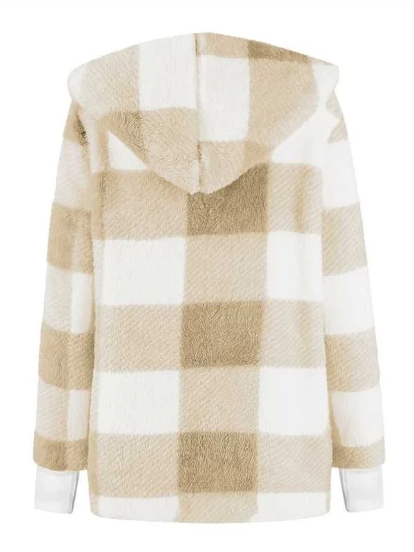 Plaid Urban Pocket Stitching Hooded Jacket
