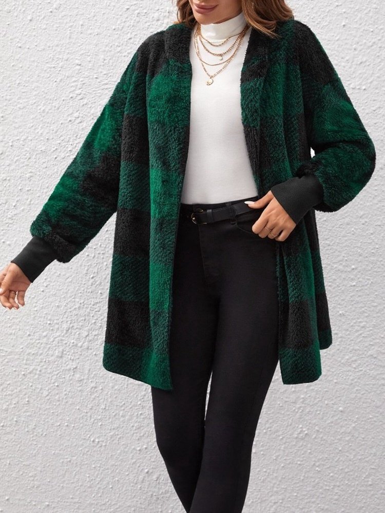 Plaid Urban Pocket Stitching Hooded Jacket