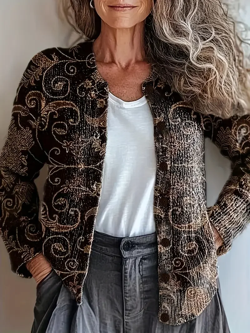 Floral Casual Crew Neck Cardigan