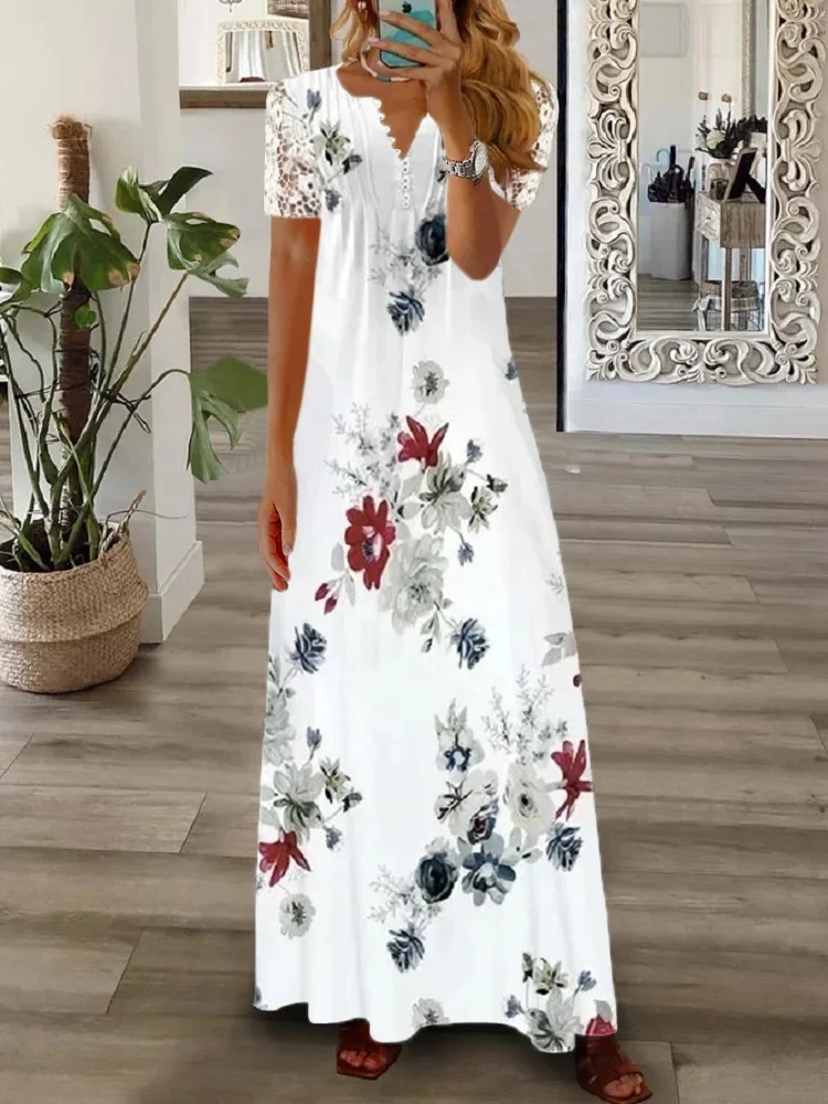 Women's Long Sleeve Spring/Fall pink-gray Plain Split Joint V Neck Daily Going Out Vintage Maxi A-Line T-Shirt Dress Dress