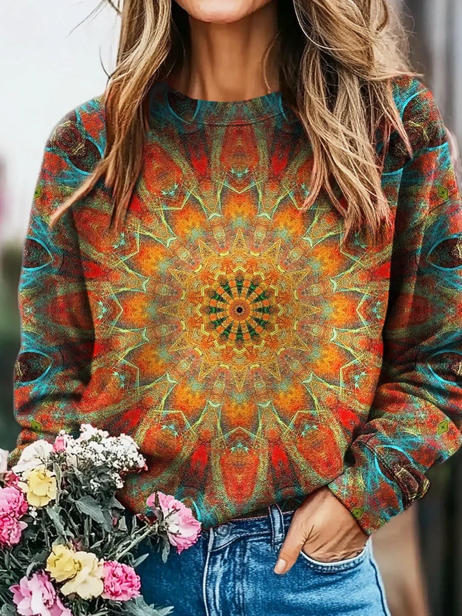 Loose Crew Neck Printing Casual Sweatshirt