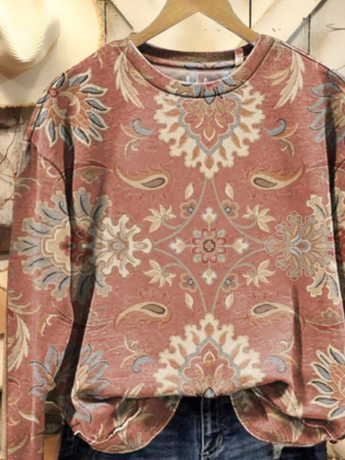 Women's Floral Print Casual Crew Neck Long Sleeve Sweatshirt
