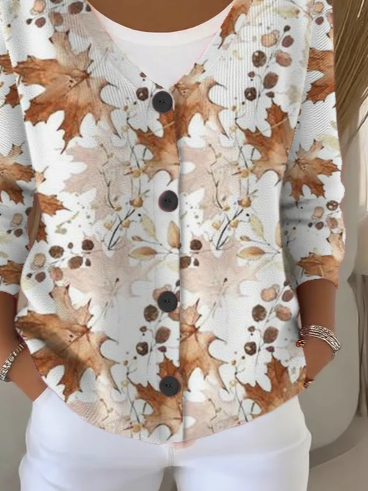 Women's Maple Leaf Fall Casual Long Sleeve Button Cardigan