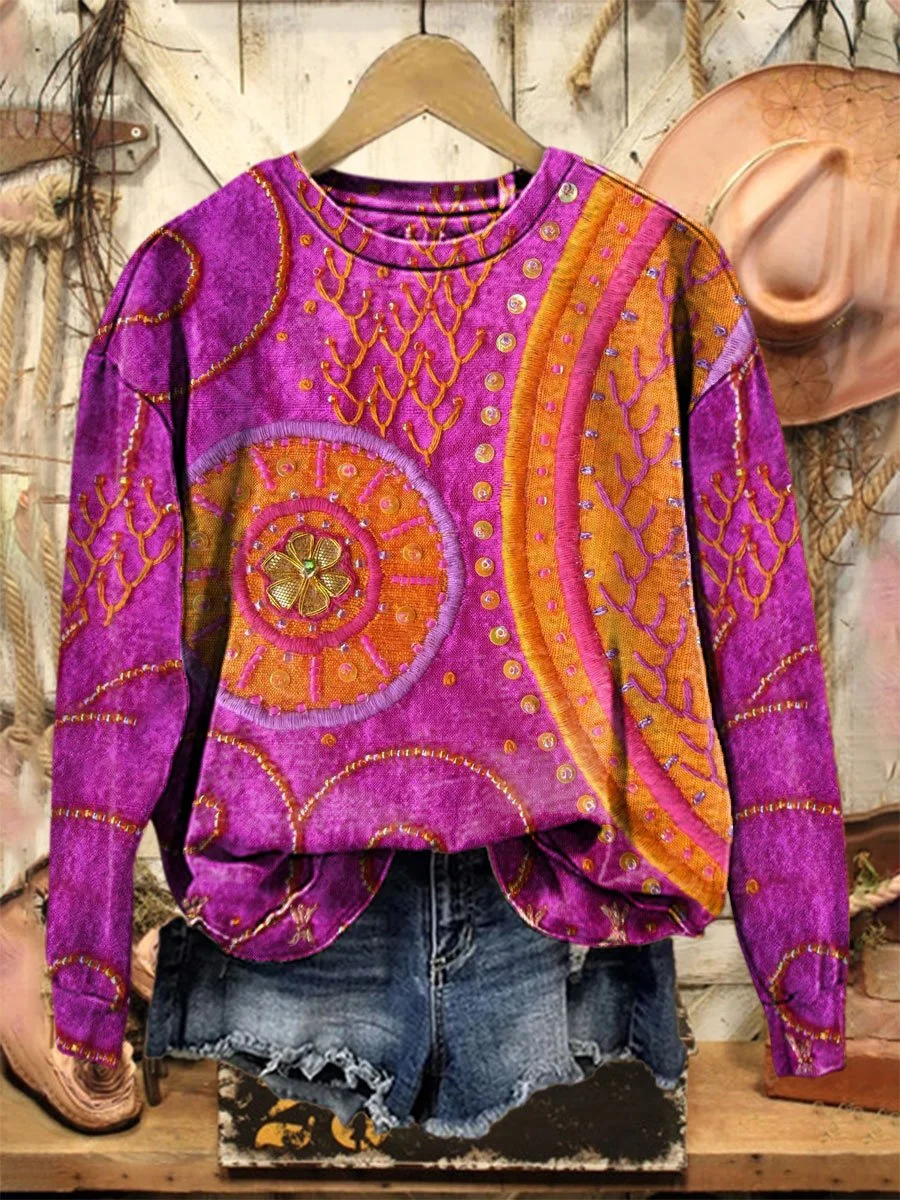 Women's Floral Print Casual Crew Neck Long Sleeve Sweatshirt