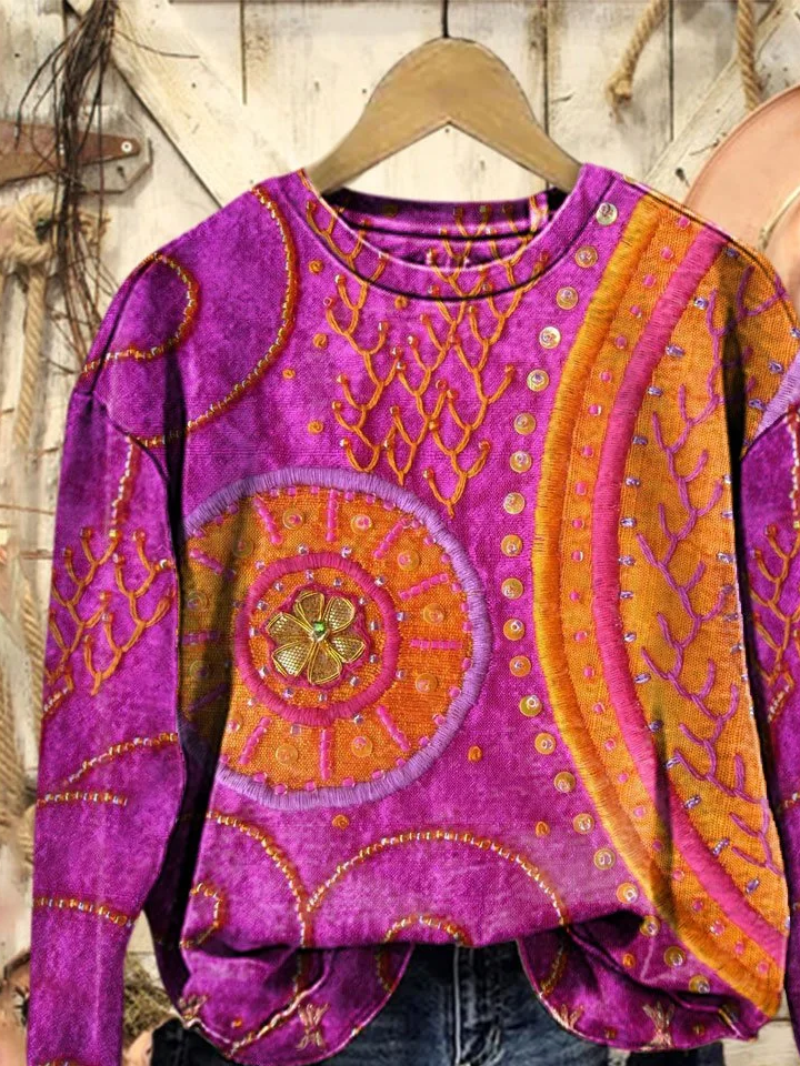 Women's Floral Print Casual Crew Neck Long Sleeve Sweatshirt