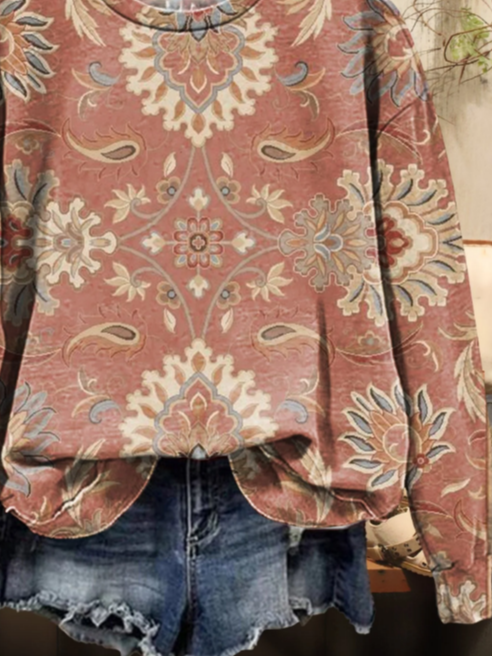 Women's Floral Print Casual Crew Neck Long Sleeve Sweatshirt