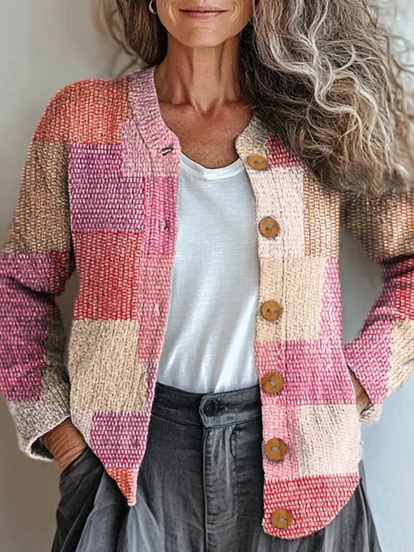 Knitted Casual Loose Multicolor Block Cardigan