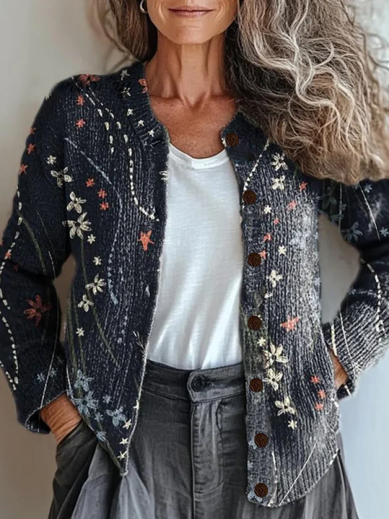 Women's Floral Print Casual Button Cardigan