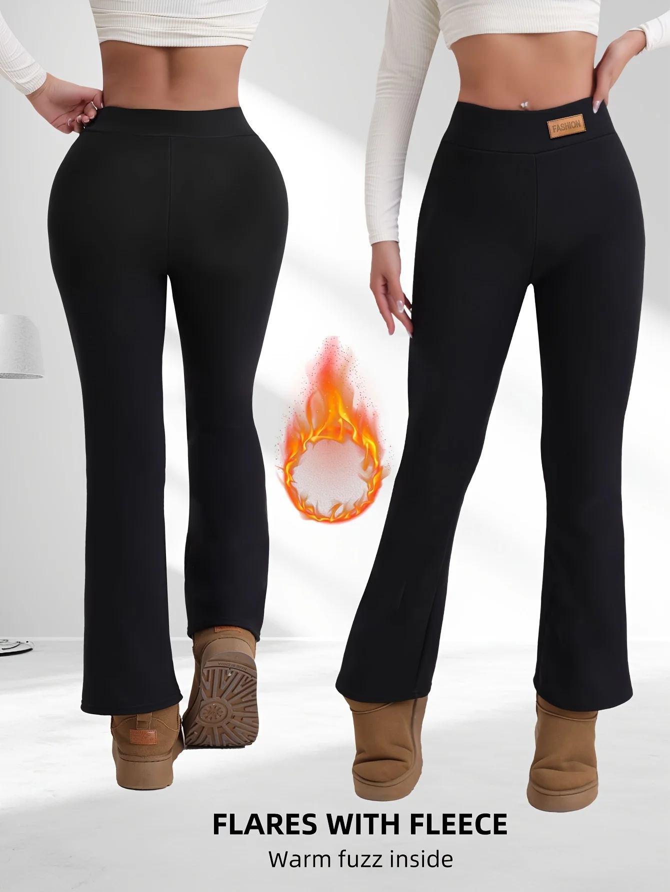 Women's winter high waist elastic plus velvet flared pants slim hip lift warm casual pants sports outdoor versatile