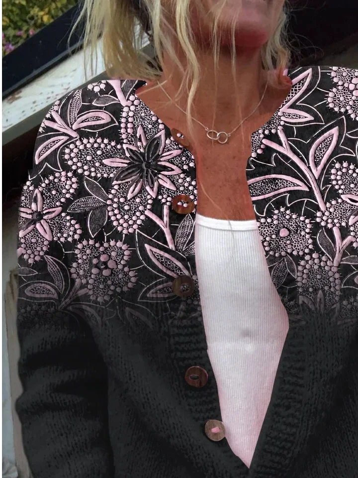 Crew Neck Knitted Loose Vintage Cardigan