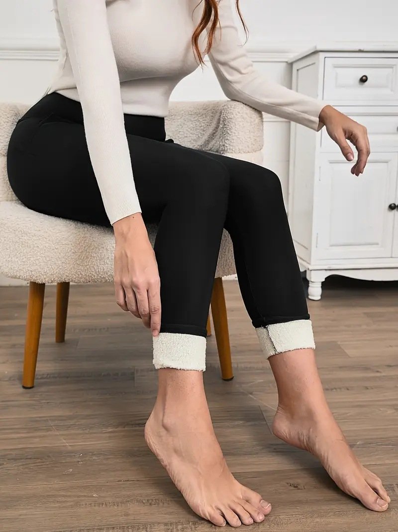 Women's Lambskin Leggings Outer Wear Skinny Pants Elastic High Waist Warm Yoga Pants