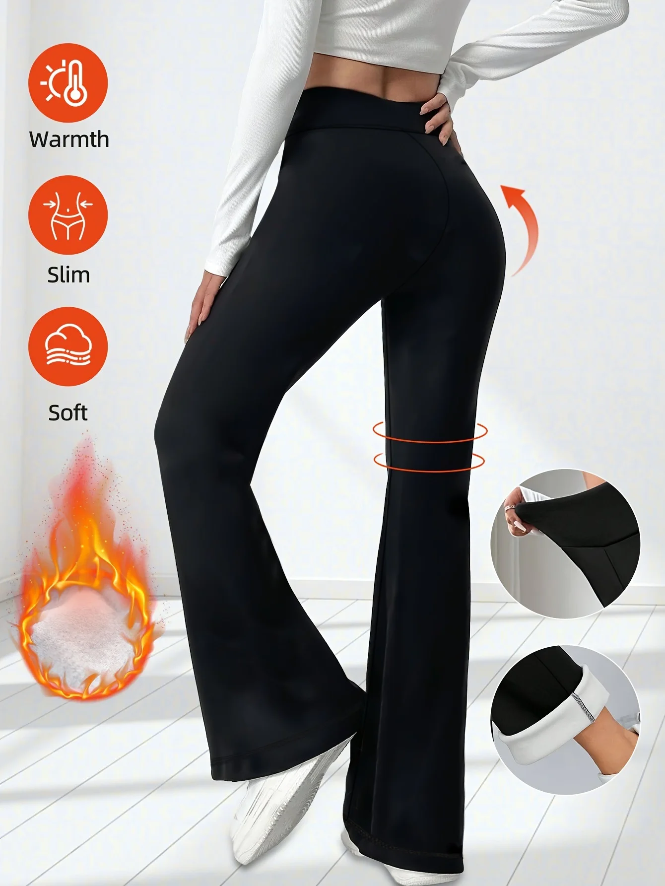 Women's winter high waist elastic plus velvet flared pants slim hip lift warm casual pants sports outdoor versatile