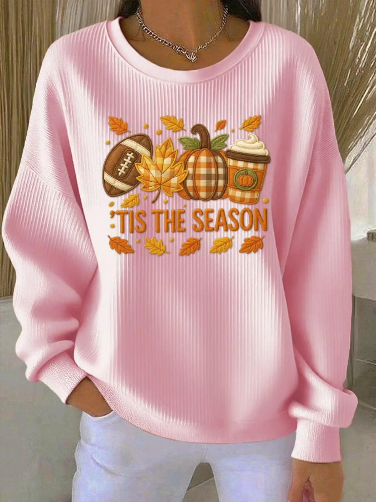 Crew Neck Maple Leaf Casual Sweatshirt