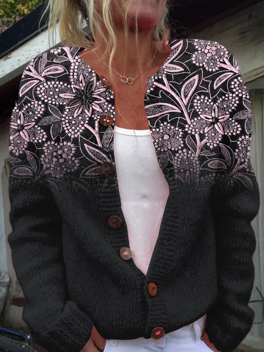 Crew Neck Knitted Loose Vintage Cardigan