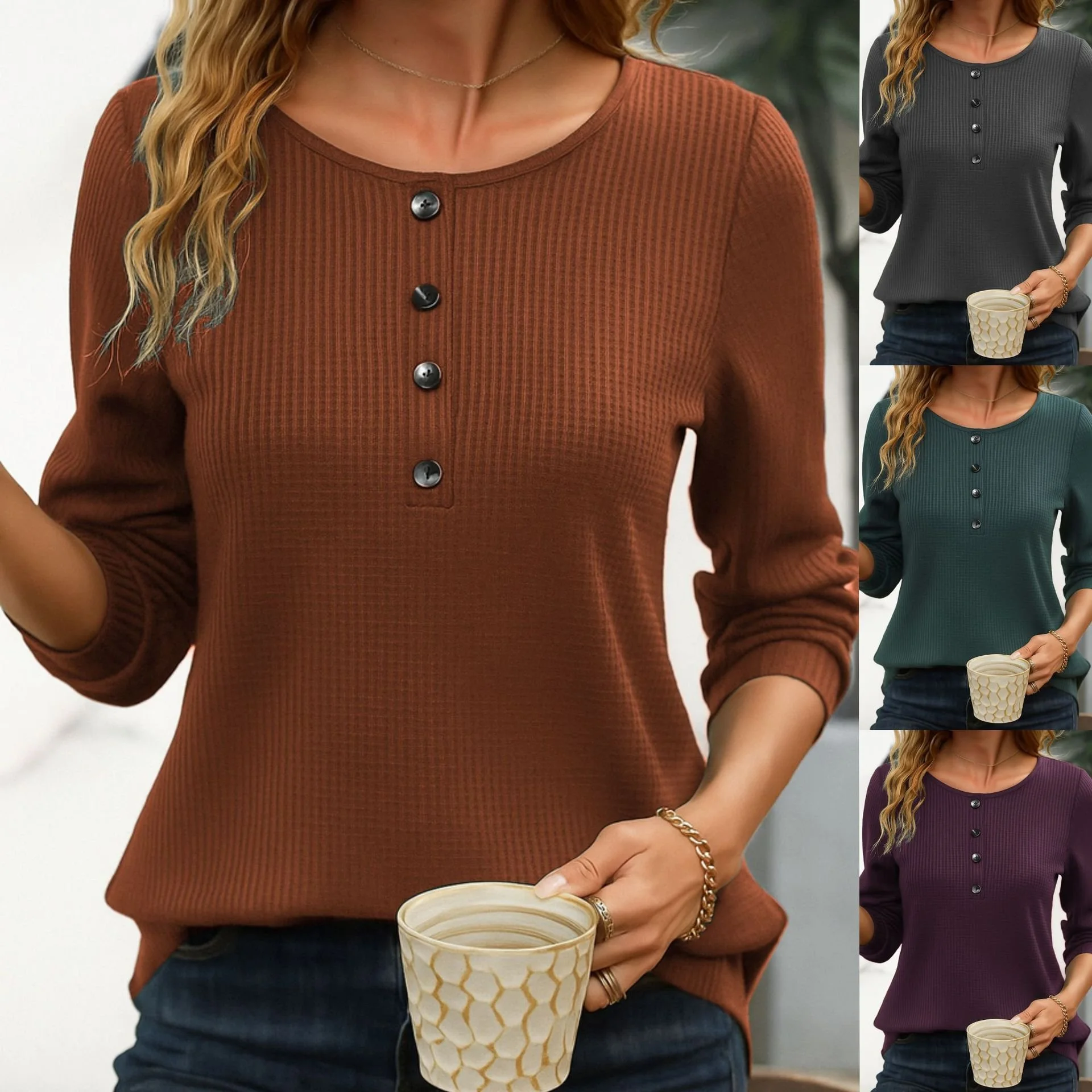 Plain Casual Crew Neck Cotton T-Shirt
