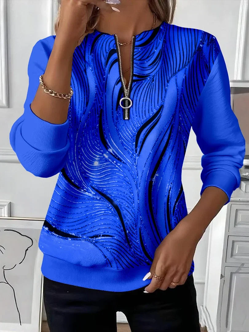 Women's Abstract Print Casual Zipper Long Sleeve Sweatshirt