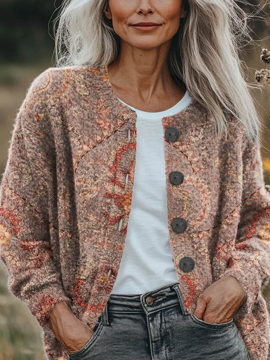 Women's Floral Print Casual Autumn Cardigan