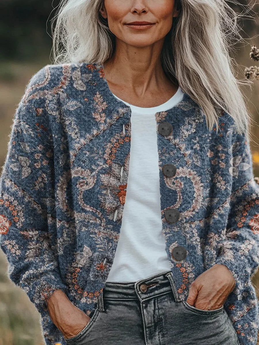 Women's Floral Print Casual Autumn Cardigan