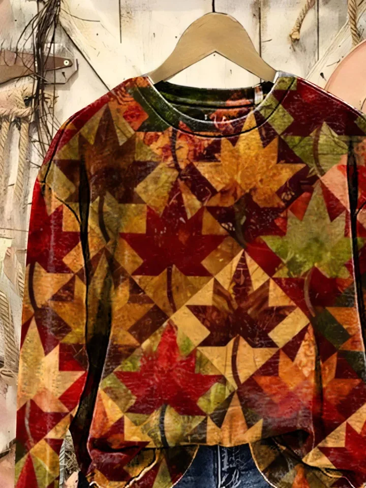 Printing Casual Maple Leaf Crew Neck Sweatshirt