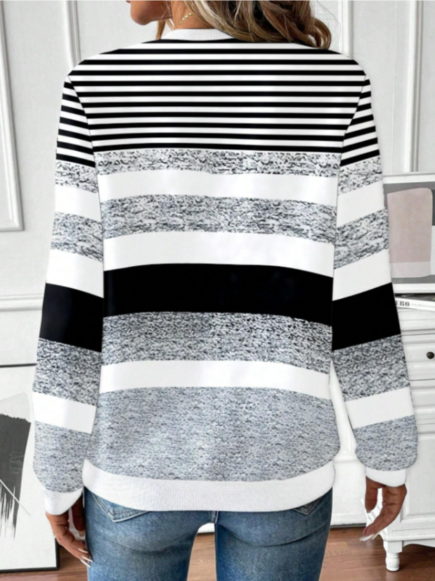 Women's Striped Print Casual Zipper Long Sleeve Sweatshirt