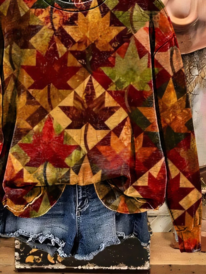 Printing Casual Maple Leaf Crew Neck Sweatshirt