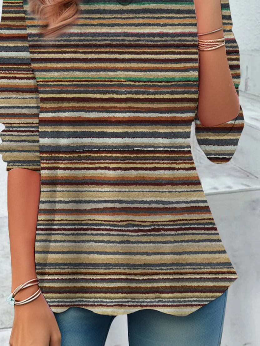 Women's Long Sleeve T-shirt Spring/Fall As Picture Striped Jersey Crew Neck Daily Going Out Casual Top