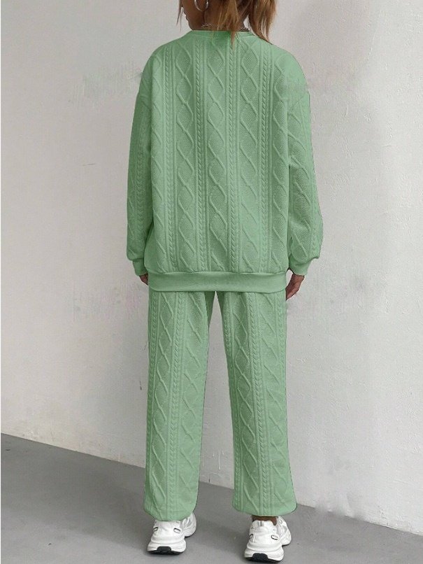 Women's Embossed Plain Daily Going Out Two-Piece Set White Casual Spring/Fall Top With Pants Matching Set