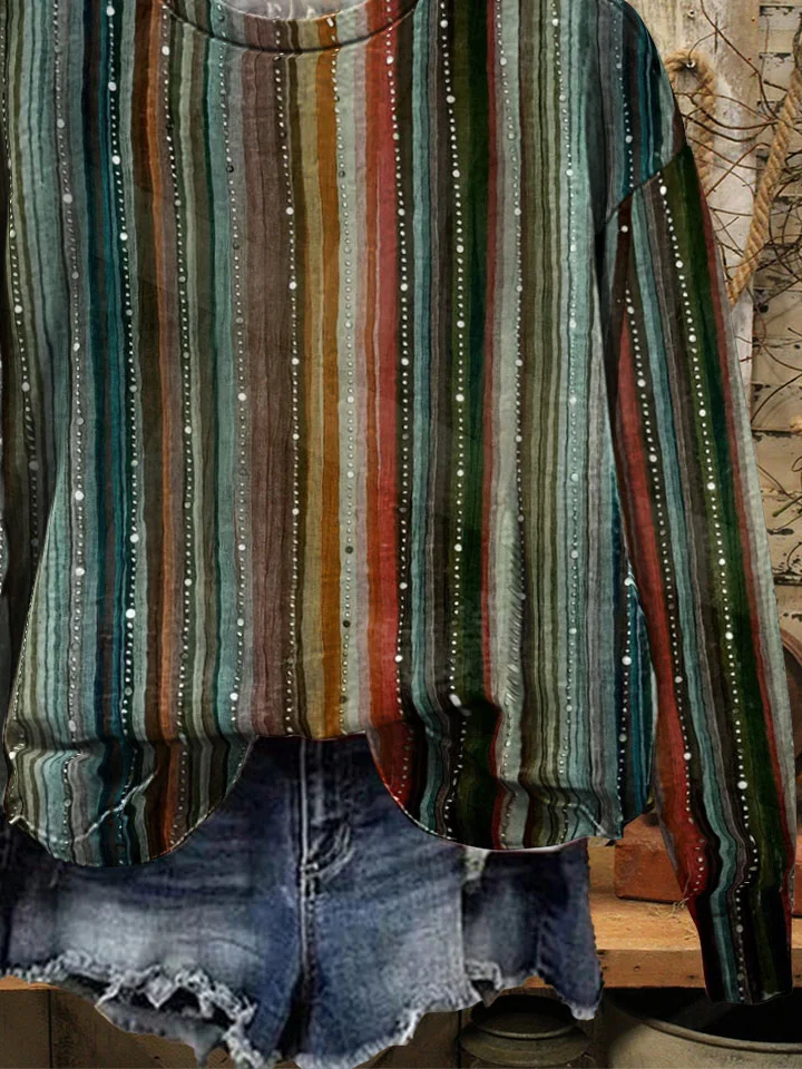 Striped Loose Casual Crew Neck Sweatshirt