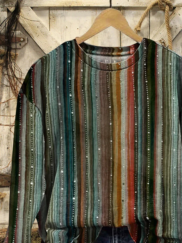 Striped Loose Casual Crew Neck Sweatshirt
