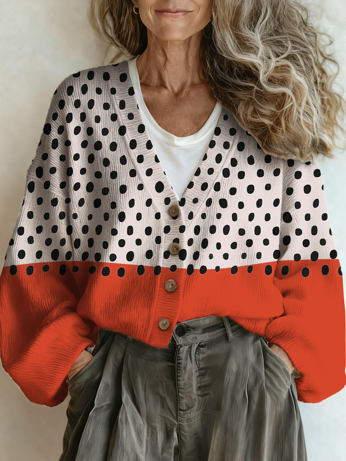 Casual V Neck Loose Multicolor Block Cardigan