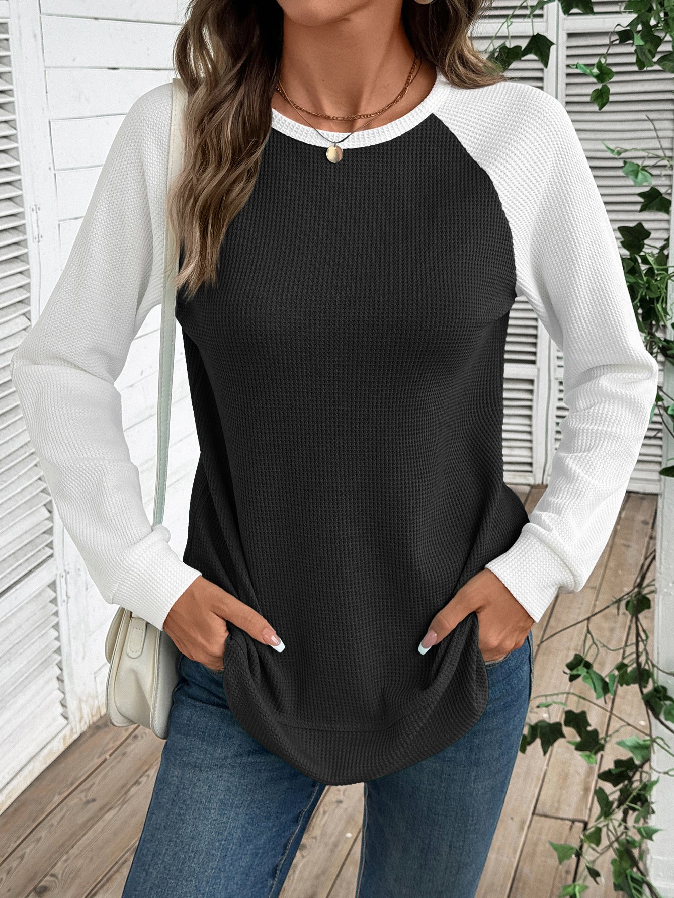 Color Block Crew Neck Casual Cotton T-Shirt