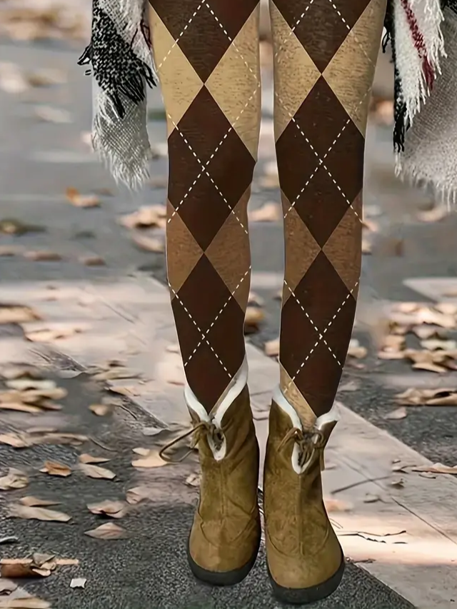Plaid Casual Tight Printing Leggings