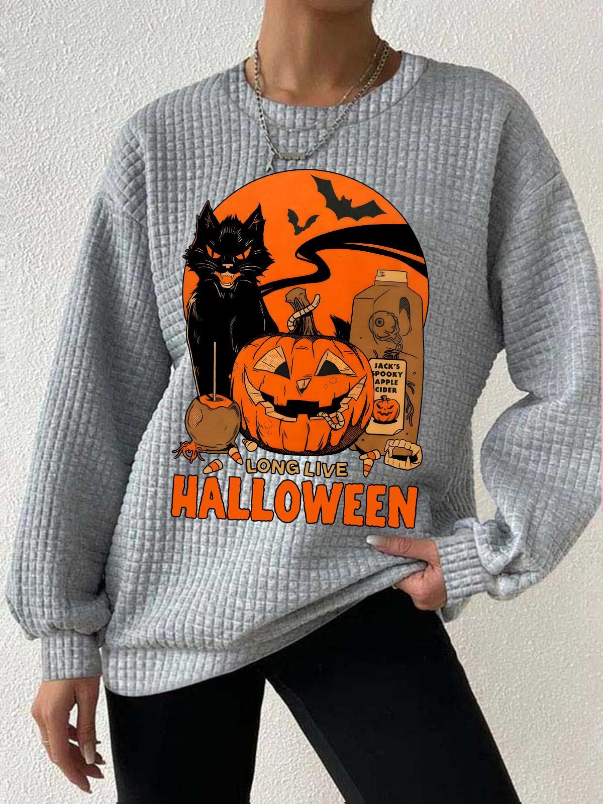 Women's Retro Halloween Horror Season Waffle sweatshirt