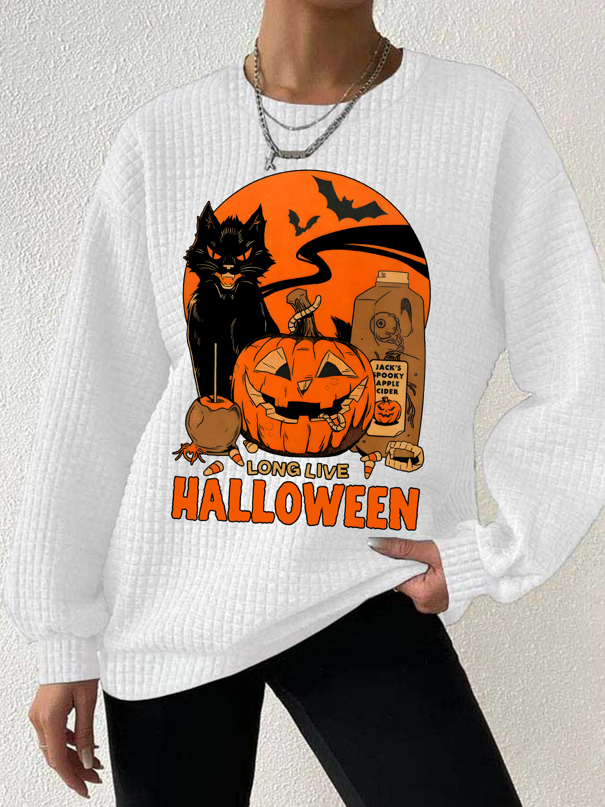 Women's Retro Halloween Horror Season Waffle sweatshirt