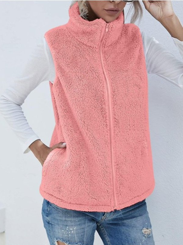 Wool Regular Fit Mock Neck Basic Vest