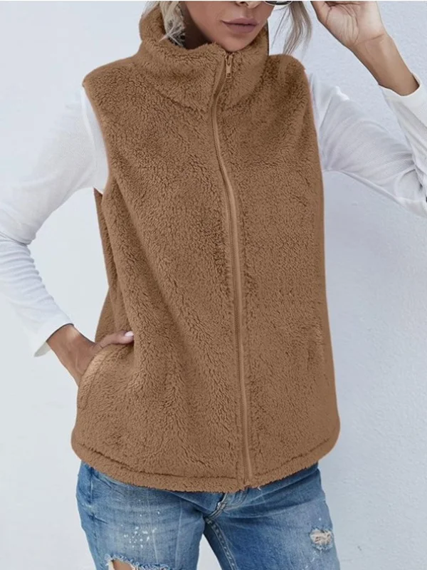Wool Regular Fit Mock Neck Basic Vest