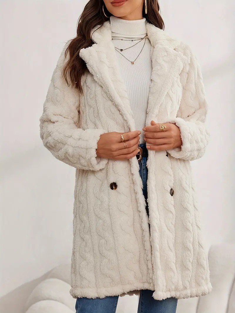 Lapel Collar Casual Loose Plain Teddy Jacket