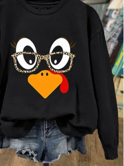 Women's Turkey Print Thanksgiving Crew Neck Sweatshirt