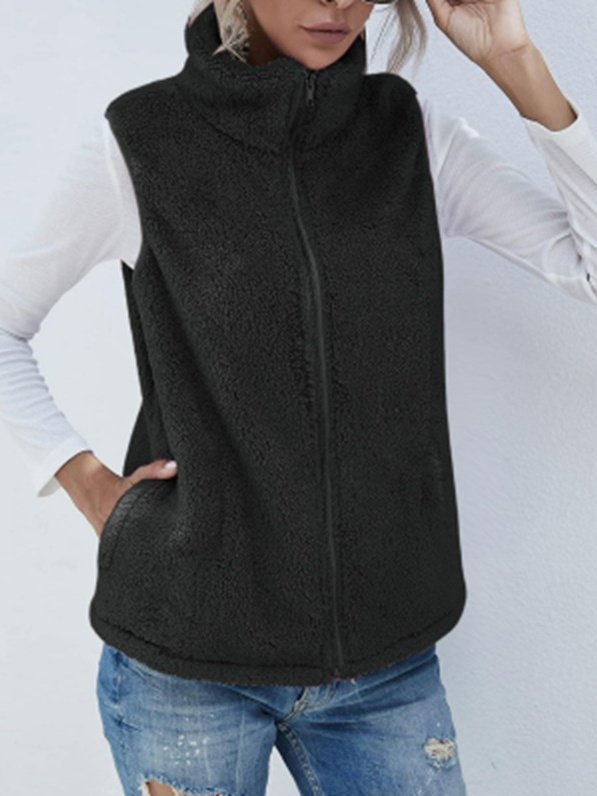 Wool Regular Fit Mock Neck Basic Vest