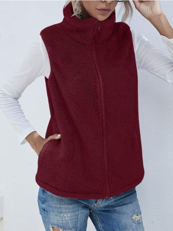 Wool Regular Fit Mock Neck Basic Vest