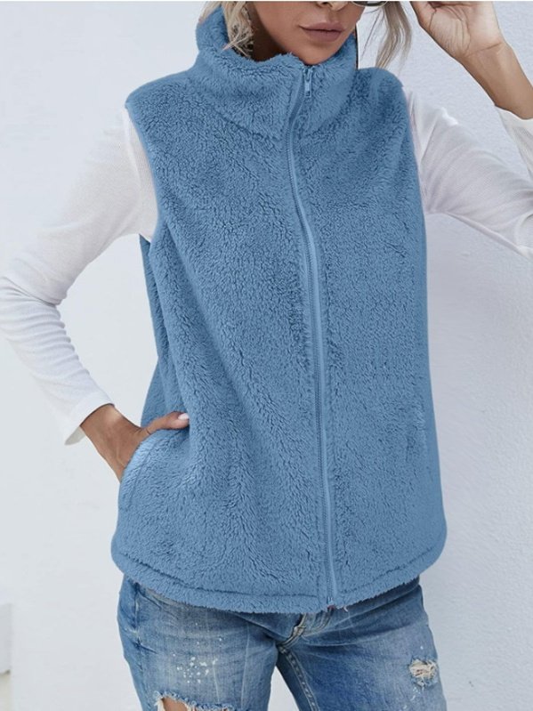 Wool Regular Fit Mock Neck Basic Vest