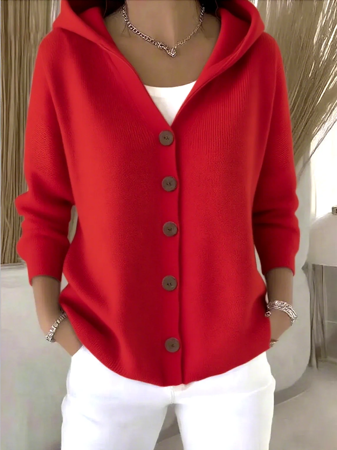 Women Casual Plain Hoodie Long Sleeve Cardigan