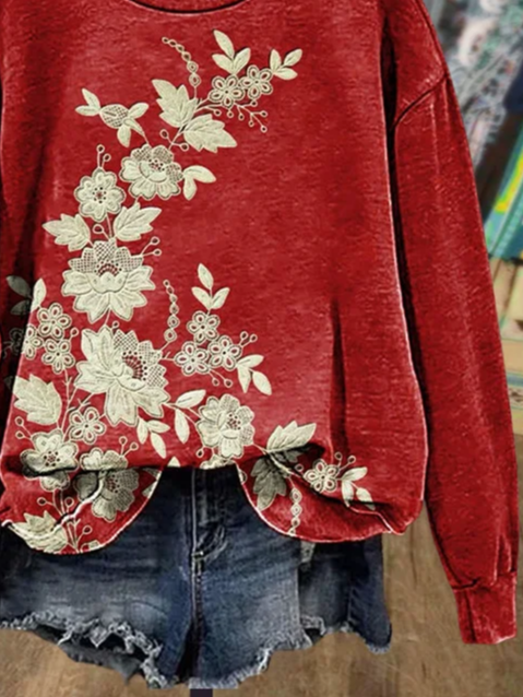 Floral Casual Crew Neck Printing Sweatshirt