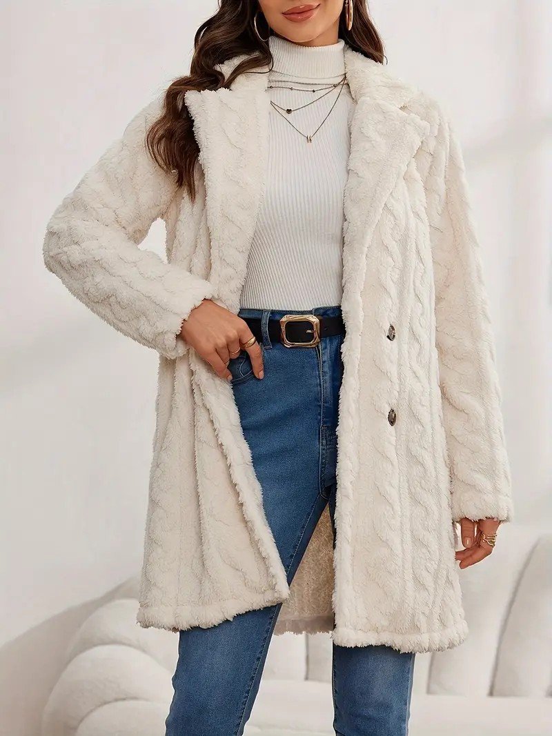 Lapel Collar Casual Loose Plain Teddy Jacket
