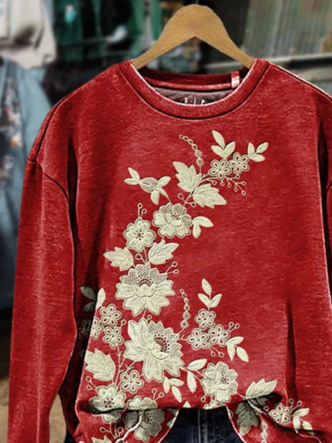Floral Casual Crew Neck Printing Sweatshirt