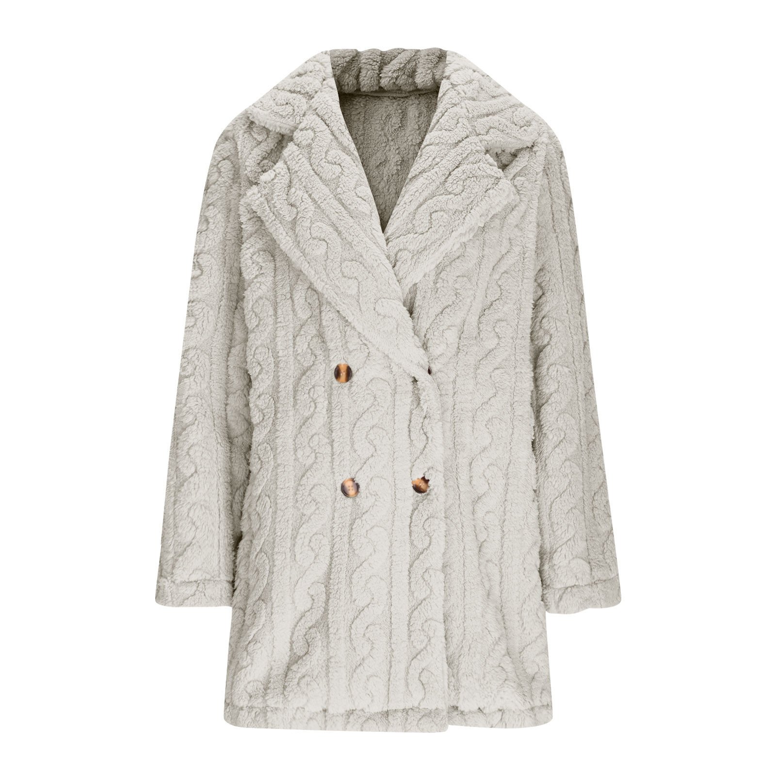 Lapel Collar Casual Loose Plain Teddy Jacket