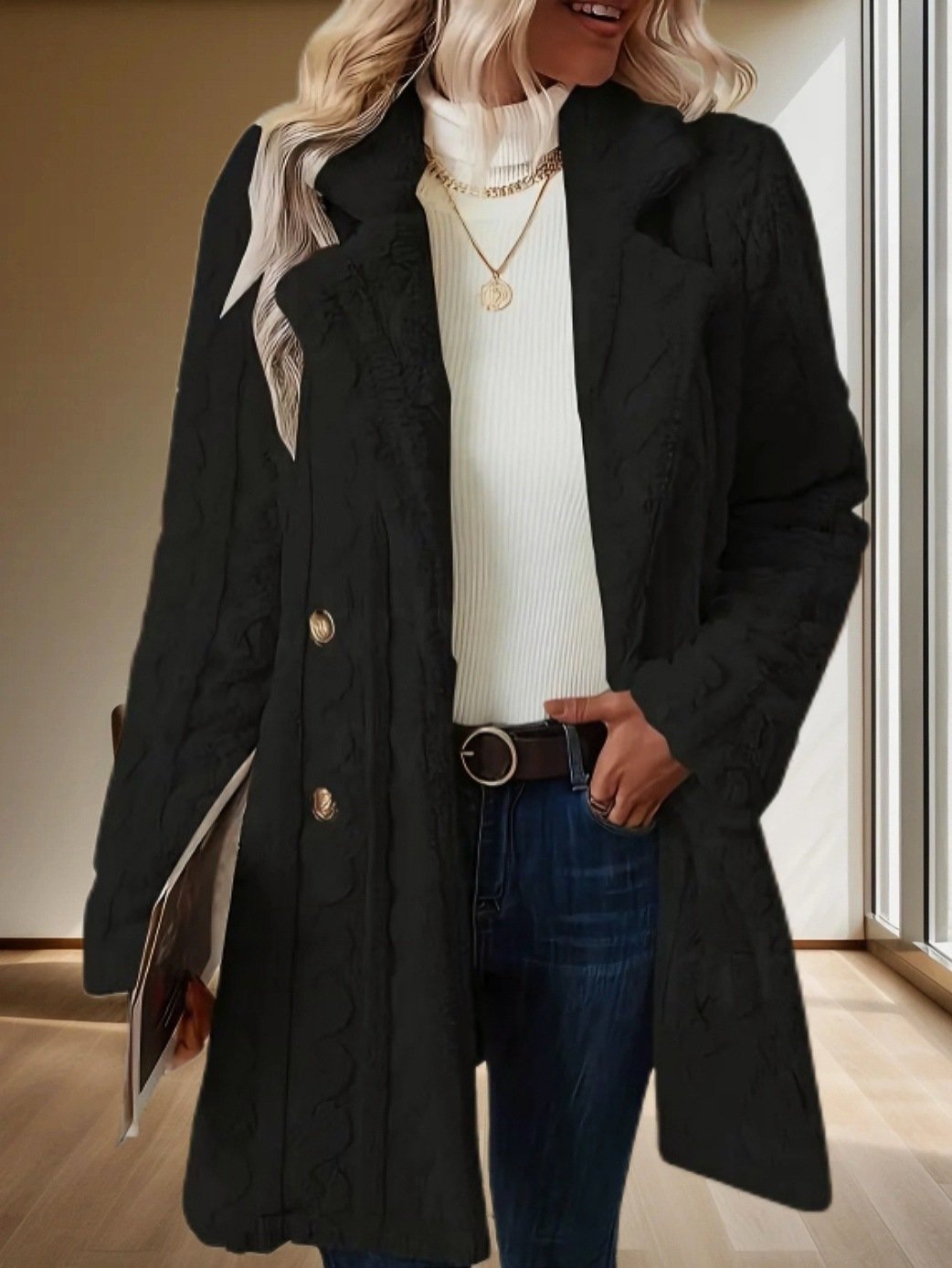 Lapel Collar Casual Loose Plain Teddy Jacket