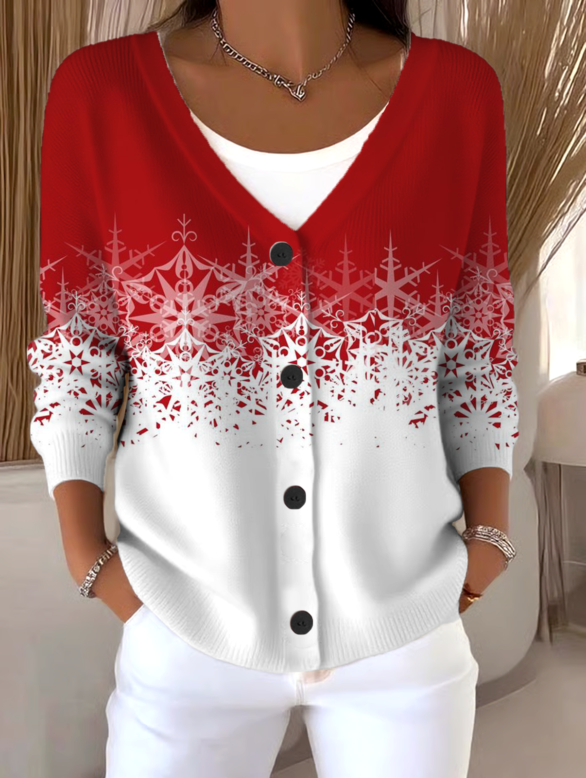 Loose Christmas V Neck Casual Cardigan
